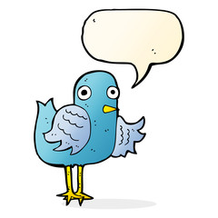 cartoon bird waving wing with speech bubble