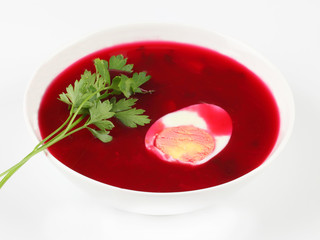 cold borscht with beet, eggs and greens