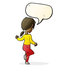 cartoon girl dancing with speech bubble