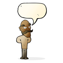 cartoon old man with mustache with speech bubble