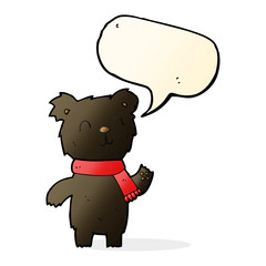 cartoon cute black bear cub with speech bubble