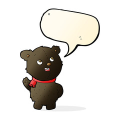 cartoon cute black bear cub with speech bubble