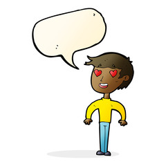 cartoon man in love with speech bubble