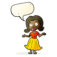 cartoon confused girl with speech bubble