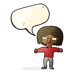 cartoon girl looking upwards with speech bubble