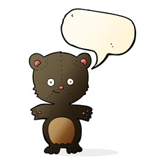 cartoon happy black bear with speech bubble
