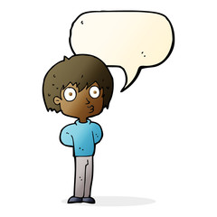 cartoon impressed boy with speech bubble
