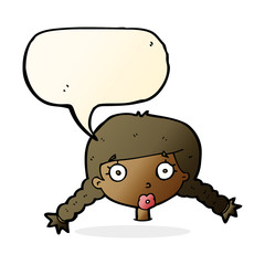 cartoon confused female face with speech bubble