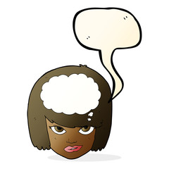 cartoon woman thinking with speech bubble