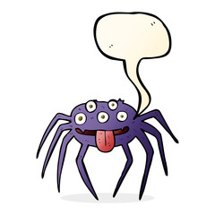 cartoon gross halloween spider with speech bubble