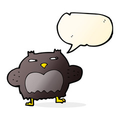 cartoon suspicious owl with speech bubble