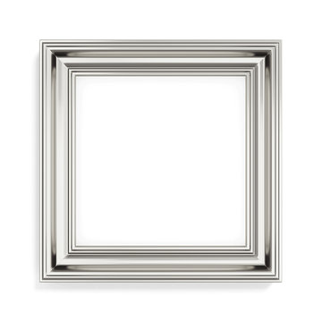 Square silver picture frame on white background. 3d rendering