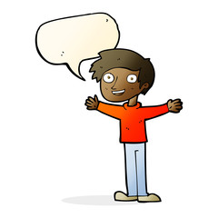 cartoon enthusiastic man with speech bubble