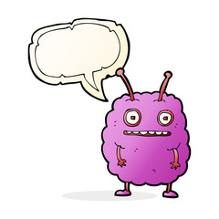 cartoon funny alien monster with speech bubble