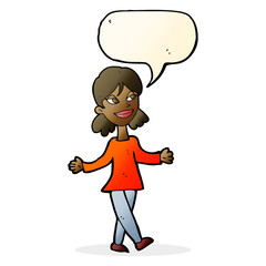 cartoon woman with no worries with speech bubble