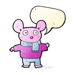 cartoon mouse in clothes with speech bubble