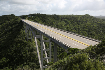Fototapeta na wymiar Road Bridge in Cuba with no traffic