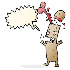 cartoon undercooked sausage with speech bubble