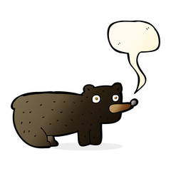 funny cartoon black bear with speech bubble