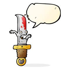 cartoon frightened knife with speech bubble