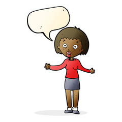cartoon woman making excuses with speech bubble