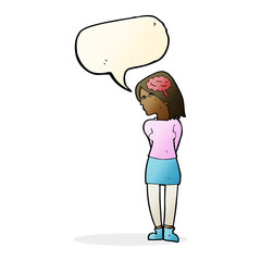 cartoon brainy woman with speech bubble