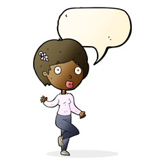 cartoon surprised woman with speech bubble