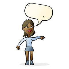 cartoon woman making hand gesture with speech bubble