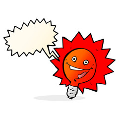 happy flashing red light bulb cartoon  with speech bubble