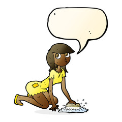 cartoon cinderella scrubbing floors with speech bubble