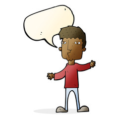cartoon curious man with speech bubble