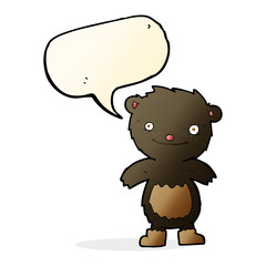 cartoon teddy black bear wearing boots with speech bubble