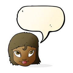cartoon woman smiling with speech bubble