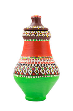 Egyptian decorated colorful pottery vessel (arabic: Kolla)