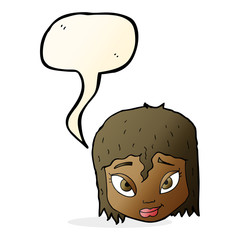 cartoon female face with speech bubble