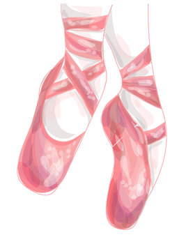 Ballet pink pointe shoes on white background