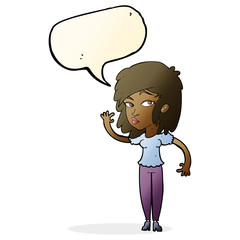 cartoon pretty woman waving with speech bubble