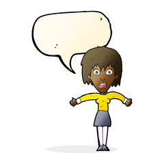 cartoon shocked woman with speech bubble