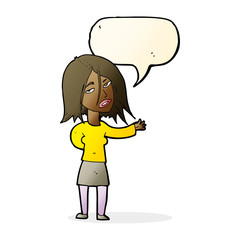 cartoon unhappy woman with speech bubble
