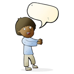 cartoon happy man showing with speech bubble