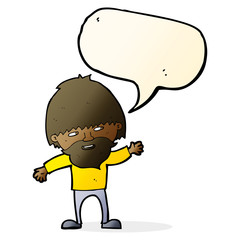 cartoon happy bearded man waving with speech bubble