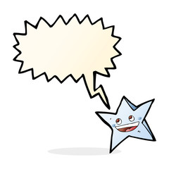 cartoon happy star character with speech bubble