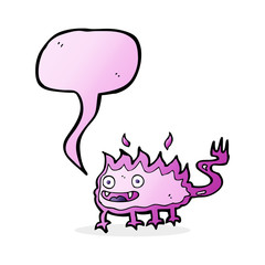 cartoon little fire demon with speech bubble