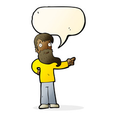 cartoon man with beard pointing with speech bubble