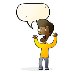 cartoon frightened man with speech bubble