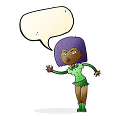 cartoon vampire girl with speech bubble