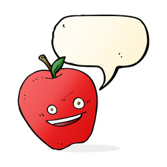 cartoon happy apple with speech bubble