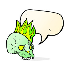 cartoon spooky skull with speech bubble