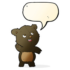 cartoon cute waving black bear teddy with speech bubble