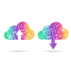 Cloud download and upload icon in rainbow colors
